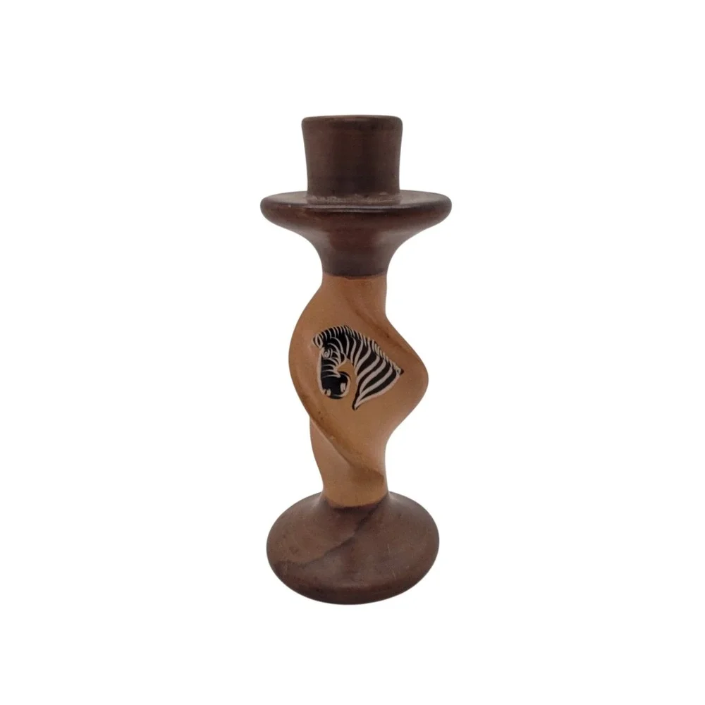 Hand Carved Soapstone‎ Zebra Candlestick Holder Twisted Safari Decor Brown 6.25